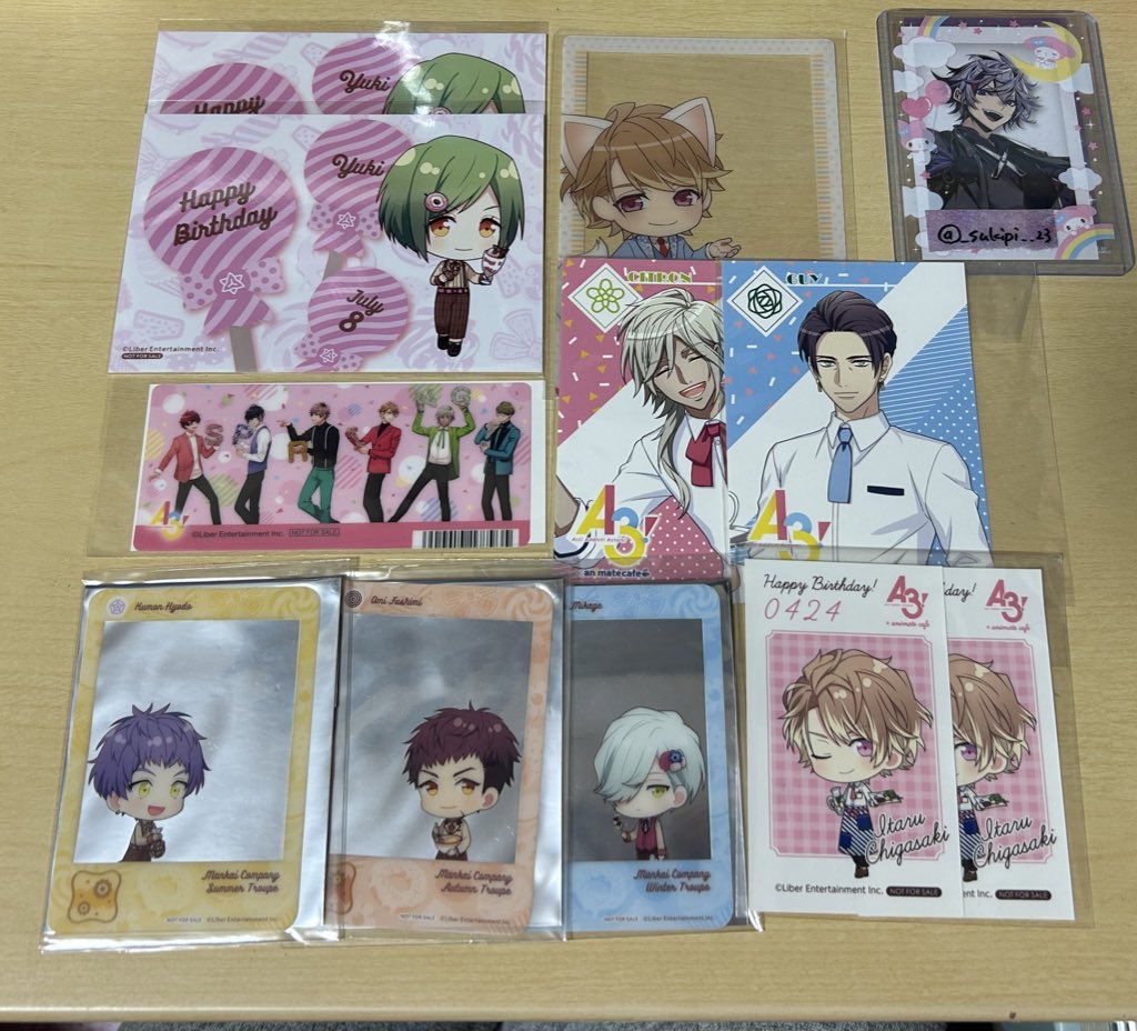 _sukipi__23's tweet image. A3! サンリオコラボ 交換

【譲】
アクスタ
第1弾 綴 九門 誉
第2弾 綴 幸 誉
ステッカー
ガイ
ポストカード
万里 九門
他種(画像2〜ツリー先)

求はツリー先

アクスタ第2弾幸は出し惜しみのためまとめて、ポスカは椋莇との2:2のみ
アニカフェクリカ密は莇との交換のみ可

郵送のみ
固ツイ必読
↓