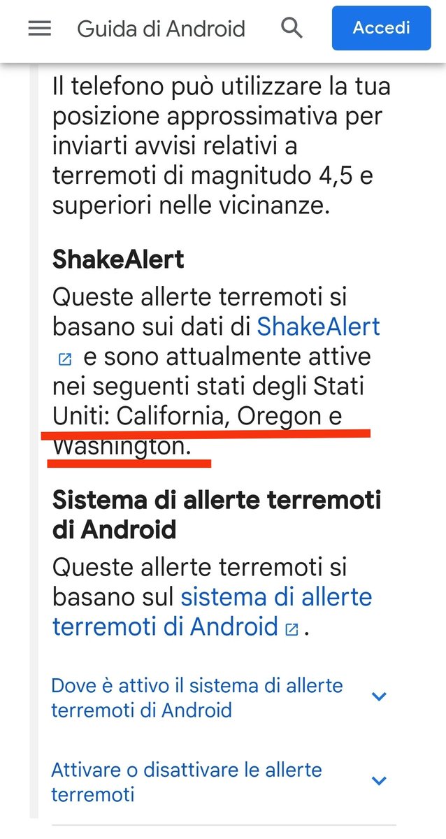 Google mi ha attivato l'allerta terremoti.
Che io ho ovviamente subito disattivato.
Tanto non è attiva in Italy.
Ergo serve a.....