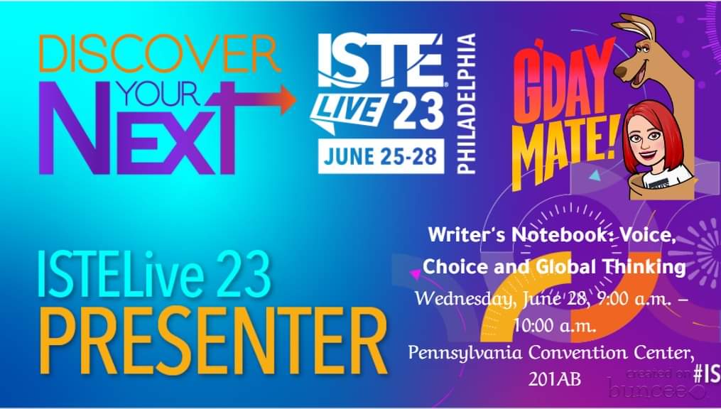 #ISTELive so glad to be back in the US, this trip I get to present. Keen to meet my global friends too many to name. Come hang with me Wednesday morning as I share #theglobalwrite & loads of free lessons that combine the #sdgs and writing.