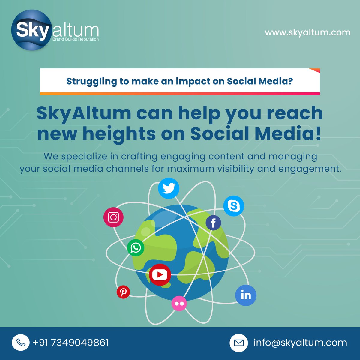 Struggling to make an impact on social media?
SkyAltum can help you reach new heights on social media!

Contact us to discuss your project today.

👉For More Info :
📞Mobile: 7349049861
🌐Contact us: skyaltum.com/contact-us.html

#skyaltum #graphicdesign #digitalmarketingcompany