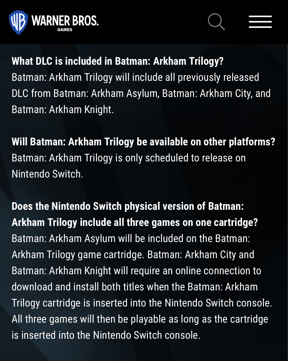 Batman: Arkham Trilogy - FAQ - WB Games