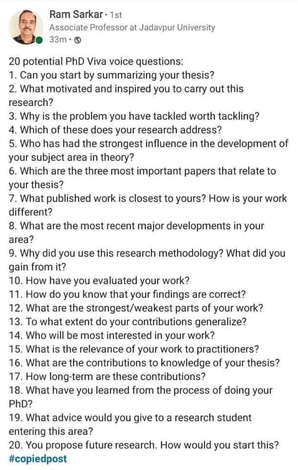 DrasmaJabeen1's tweet photo. 20 potential PhD Viva questions #AcademicTwitter https://t.co/q9gBr02Bre
