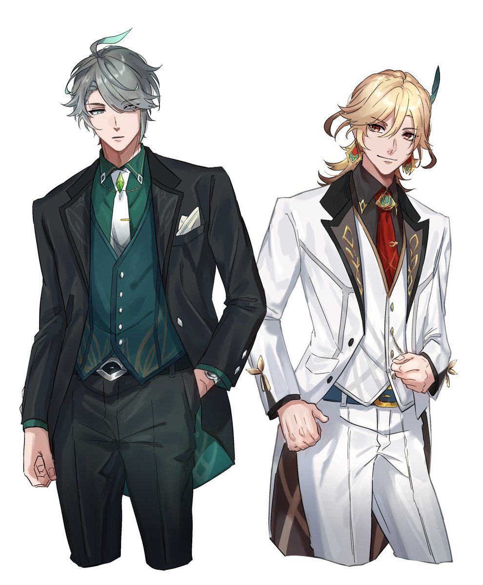2boys multiple boys blonde hair necktie pants male focus formal  illustration images