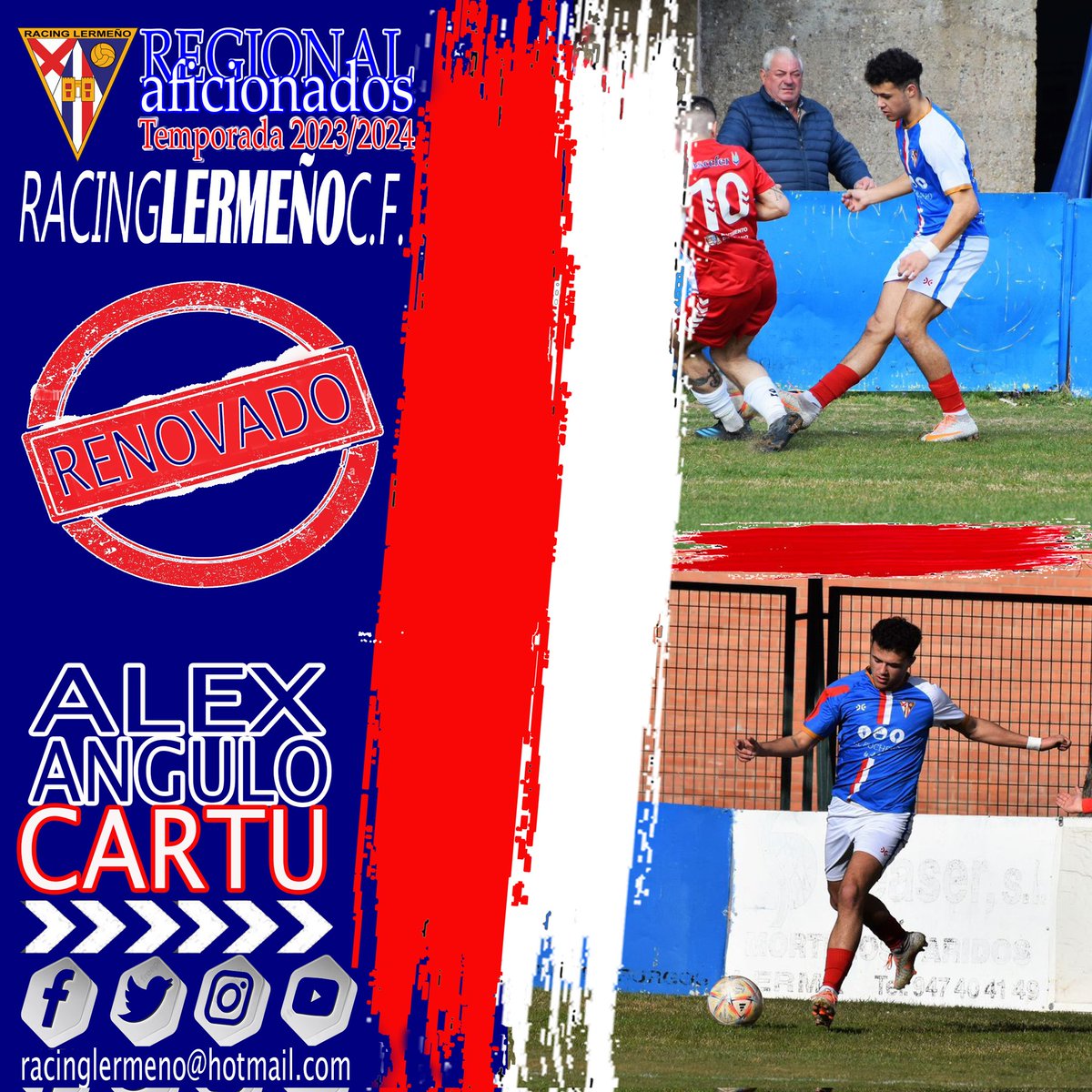 _racinglermeno_'s tweet image. RENOVACION
Alex Angulo "CARTU"  continuara un año mas en el Racing Lermeño c.f. El Puchero .
Segunda temporada en el Racing para nuestro canterano mas luchador. 
#unodelosnuestros #santillanexiste  #vamosracing #renovaciones #temporada23_24