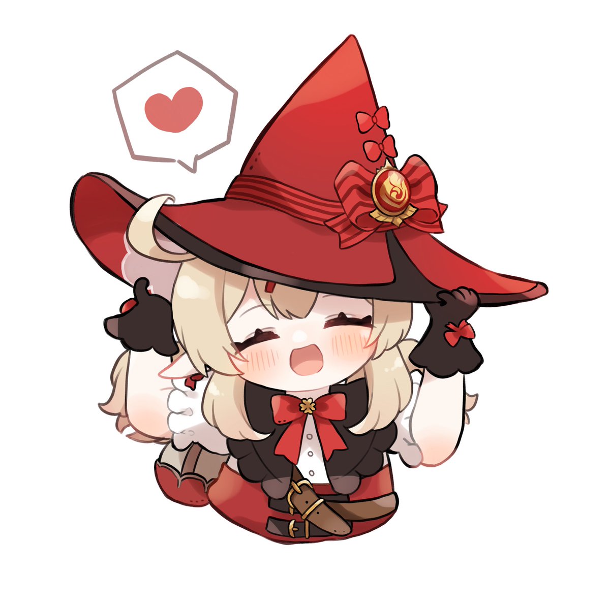 klee (genshin impact) 1girl hat witch hat pointy ears solo closed eyes heart  illustration images
