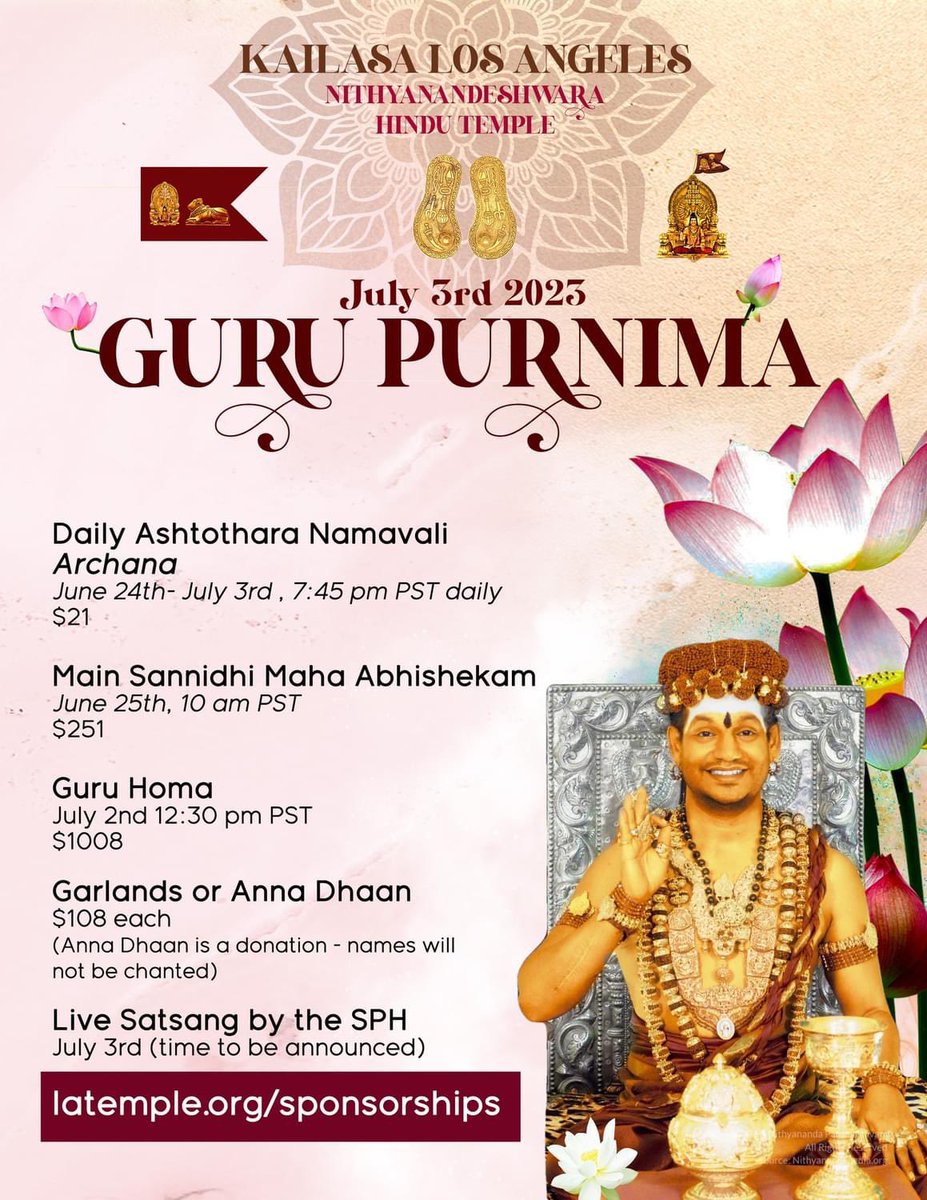 Celebrate the most auspicious day of #gurupurnima with us @KailaasaLa 🙏🏽🌷

#Kailasa #Nithyananda #Nithyanandayoga #Superconsciousness #Yoga #Cosmos #Shiva #Shivashakti #Advaita #Hindus #Enlightenment #Spirituality #Spiritual #Cosmicconsciousness