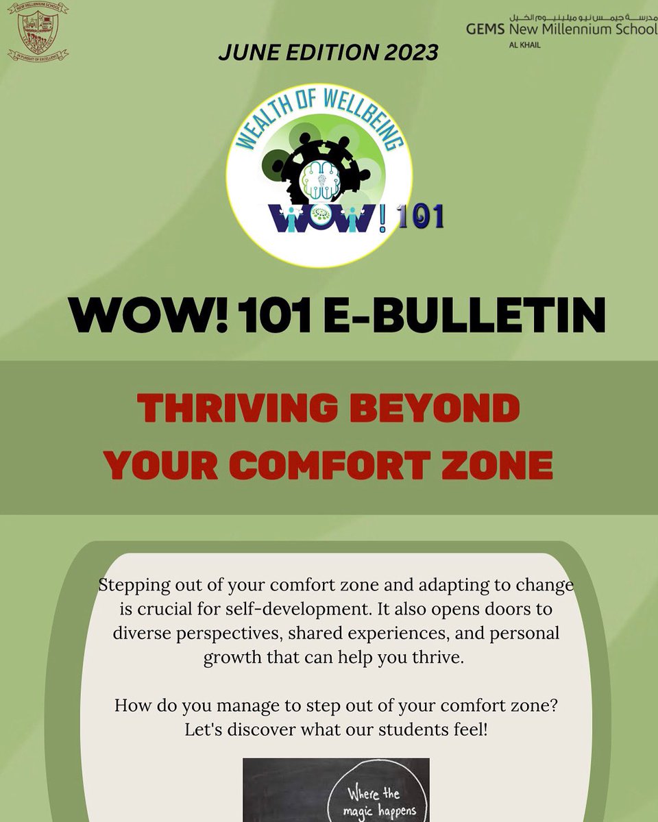 The new edition of the WOW!101 E-Bulletin is finally out!

In this issue, “Thriving Beyond Your Comfort Zone” It features articles, illustrations, and videos covering numerous amounts of tips and tricks to step out of your comfort zone.

Link in bio!
