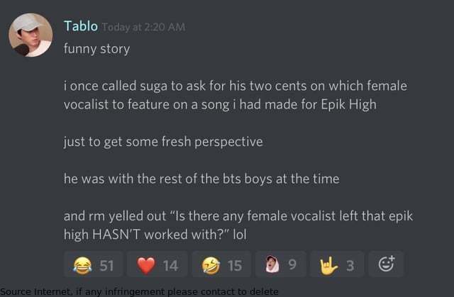 CHASITYVILLALO2's tweet image. Epik High's Tablo recently asked Suga for advice on his career. Suga shared some great advice that Tablo should definitely take to heart!