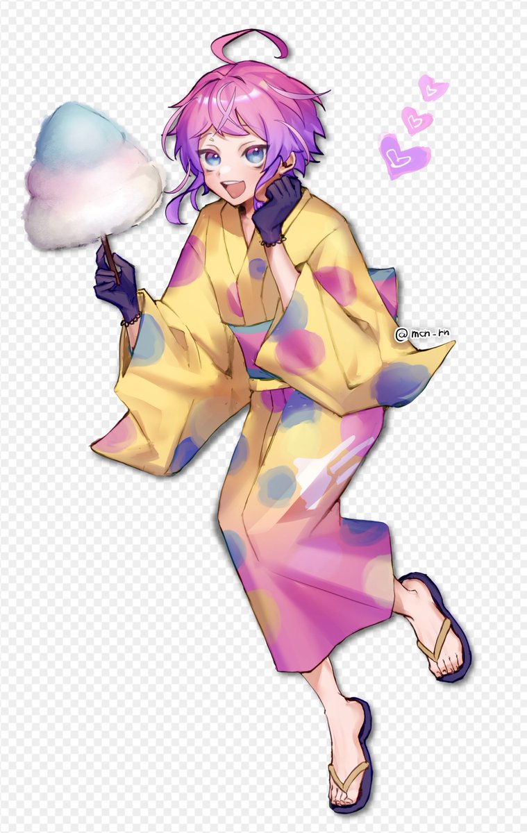 cotton candy japanese clothes male focus 1boy kimono ahoge gloves  illustration images