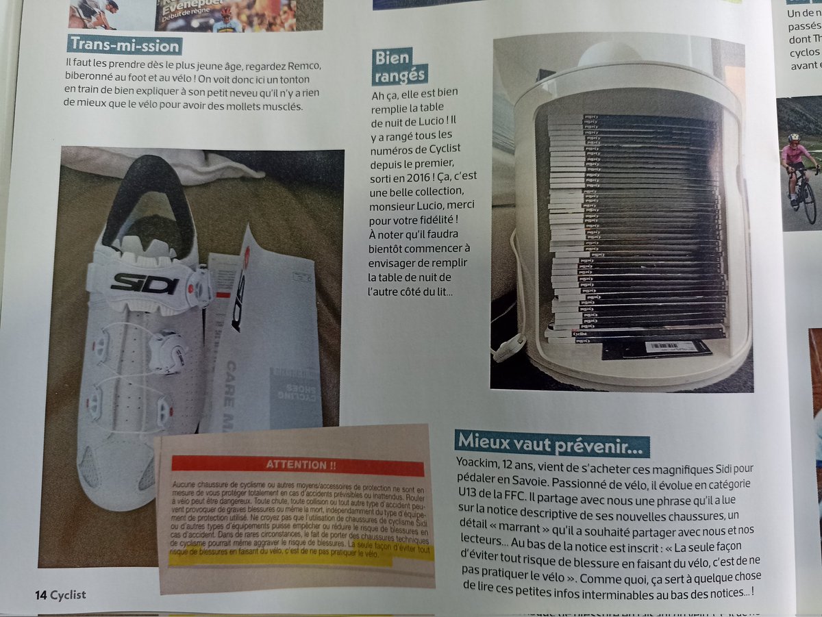 GerardBondeau's tweet image. 🔴"La seule façon d'éviter tout risque de blessures en faisant du #vélo, c'est de ne pas pratiquer le 🚴" (notice chaussures vélo) .... mais achète les chaussures #Sidi... à 200€ voire plus... 😁😁
@festinaboy