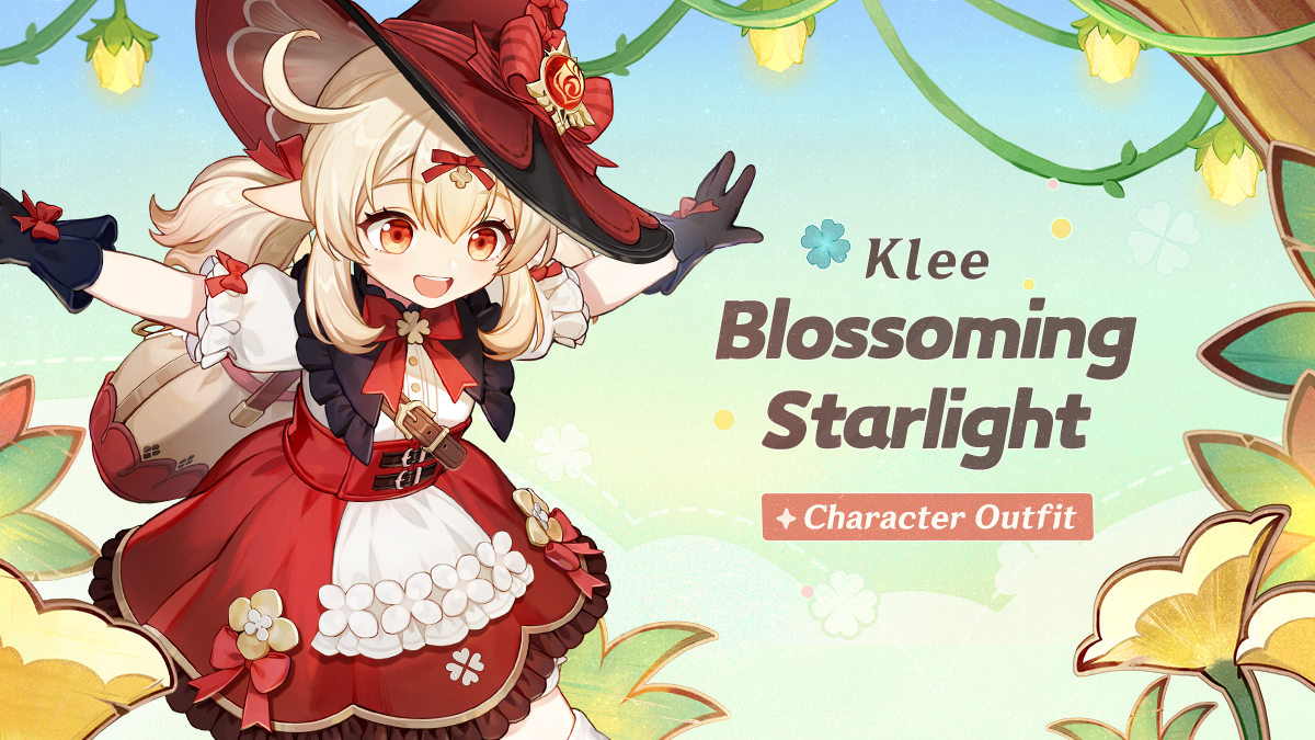 GenshinImpact's tweet photo. "Klee-fi-fo-fum, I'm a mage just like my mom!" — Klee's Outfit "Blossoming Starlight"

Dear Travelers~
Klee's new outfit "Blossoming Starlight" will be available soon. Let's check out the outfit's details~

Click to View Details: https://t.co/ki2wXW8KaN

#GenshinImpact #Klee https://t.co/6zd6amkvTW