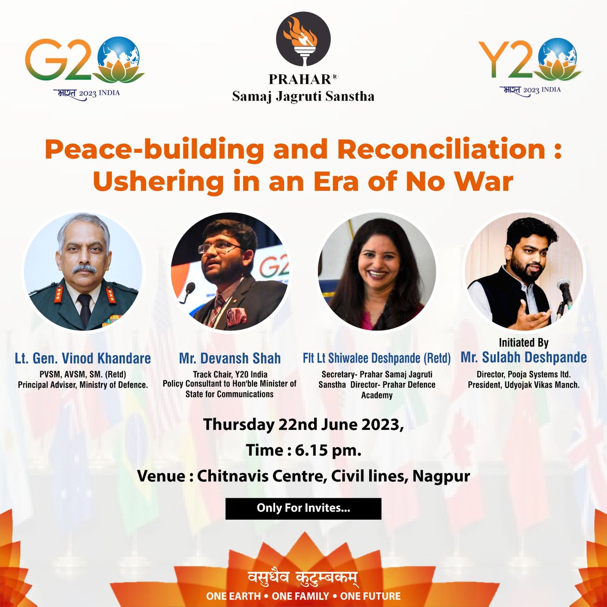 VGK_India's tweet photo. Had the privilege of being the chief guest at the @g20org @IndiaY20 Brainstorming Session hosted at Nagpur on 22 June 2023. The theme of the session was 'Peace-building and Reconciliation: Ushering in an Era of No War' and led to an engaging discussion for all. https://t.co/ddFEJC8KVV