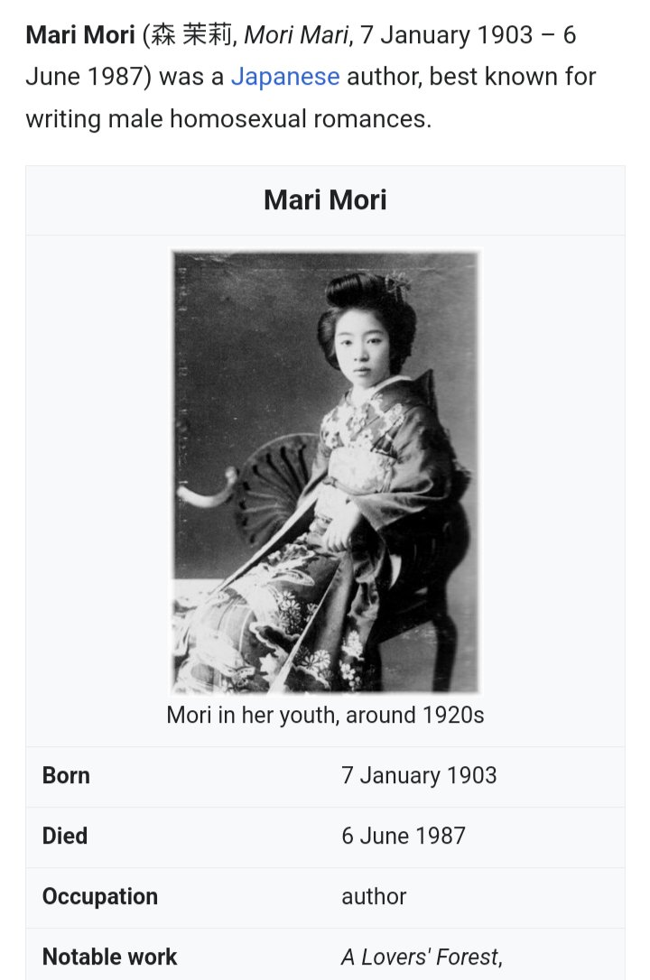 Why do I suddenly know nothing about bsd- The actual Mori had a daughter that became an author and was well known for writing yaoi?