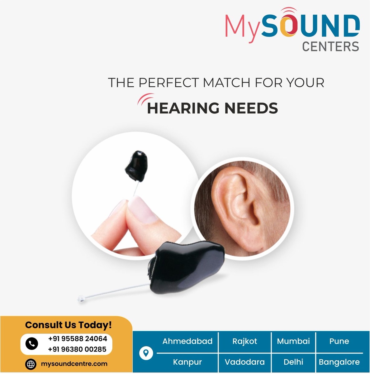 The Perfect Match for your Hearing Needs.
All Leading Brands Available!
Call for more info: 9558824064 |  9638000285
#mysoundcenters #hearingloss #hearingaidservice #HearingAids #hearinghealth #hearingaidindia #hearinglosswontstopme #hardofhearing #hearingprotection