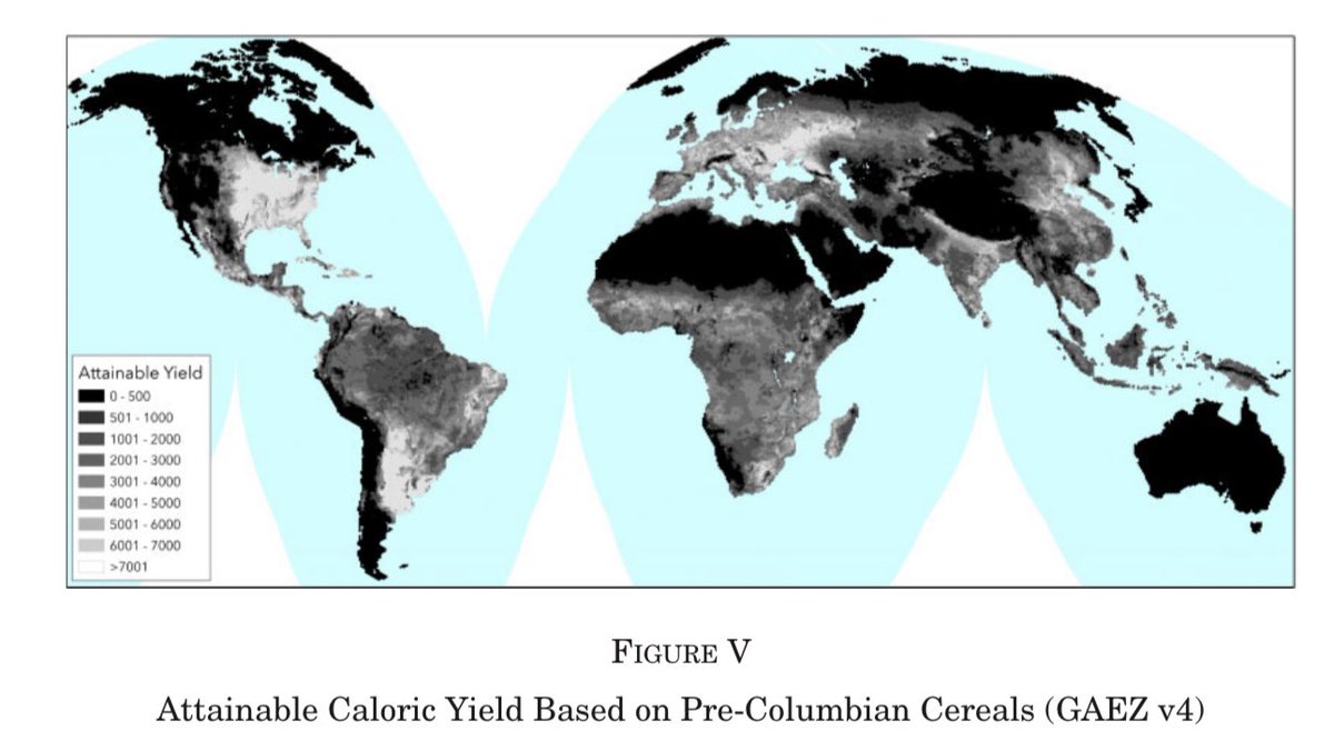 emollick's tweet photo. Neat test of the theory popularized by “Guns, Germs, and Steel” that fractured land (lots of mountains, forests, etc) made Europe into medium-sized competing nations (spurring innovation) while China unified &amp; Southeast Asia atomized

It seems to be sufficient but not necessary! https://t.co/Lqte8jSs0A