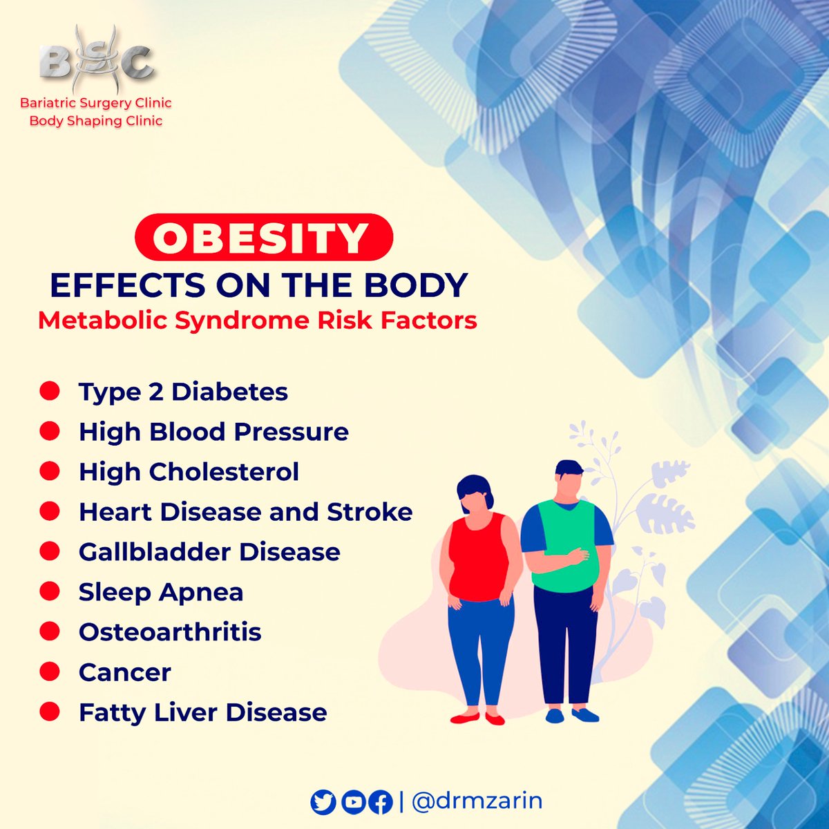 drmzarin's tweet photo. Obisty effects on the body!

Sometimes obesity can lead to life-threatening diseases, so it is important to get rid of obesity as soon as possible.

#awareness #bariatricsurgery #LaparoscopicSurgeries #heartdiseaseprevention #riskmanagement #riskfactors https://t.co/5fyLx9oRFY