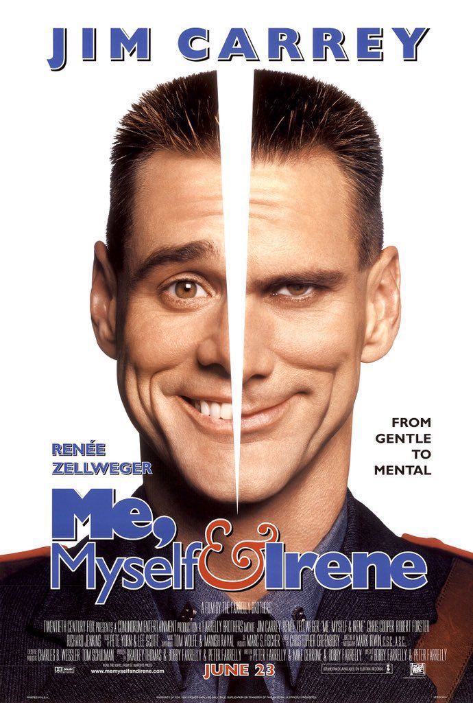 🎬MOVIE HISTORY: 23 years ago today, June 23, 2000, the movie ‘Me, Myself, & Irene’ opened in theaters!

#JimCarrey #ReneeZellweger #ChrisCooper #RobertForster #RichardJenkins #ZenGesner #MichaelBowman #RobMoran #AnthonyAnderson #MongoBrownlee #JerodMixon #TonyCox #TraylorHoward