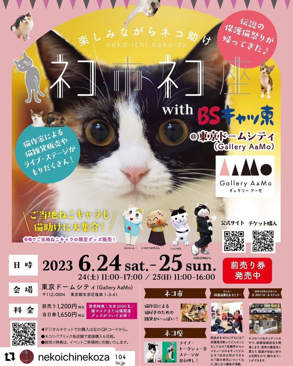 oidayaramen's tweet photo. 今日から2日間、東京ドームシティでネコ市ネコ座が行われます。老田屋も参加していますのでぜひ遊びに来てください！
売上の一部は保護猫活動に寄付されます。
楽しくお買い物をして、活動にご支援お願いします🙏
 #ネコ市ネコ市 #東京ドームシティ #保護猫 #イベント #高山ラーメン #老田屋 https://t.co/xXcsOpl7i9