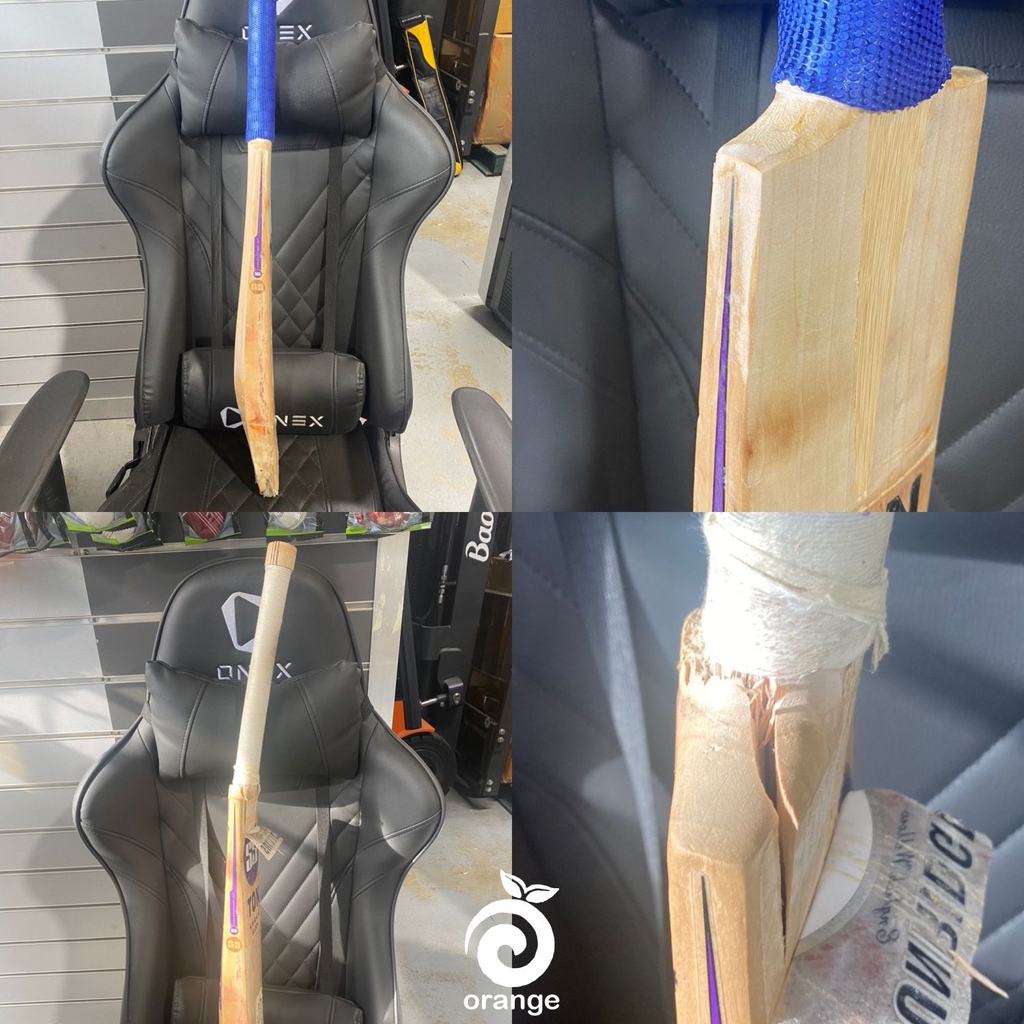 ORANGESPORTSAUS's tweet photo. Does your bat looks like this. We can fix it for you. Bat Rehandle service. Always repairing. We specialise in technical and not the usual repairs. 
All Repairs are done in house. Quick turn around times. #Cricketbat #Sydney #Graynicolls #Kookaburra #bats #englishwillow https://t.co/yvfbJv18mS