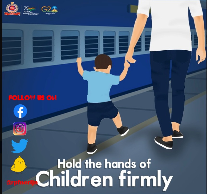 Always hold the hands of children firmly to avoid any inconveniences during the train journeys.
#BeResponsible #SafeTravel                                                                                               @drmljn

@RPF_INDIA

@rpfner

@gmner_gkp

@nerailwaygkp