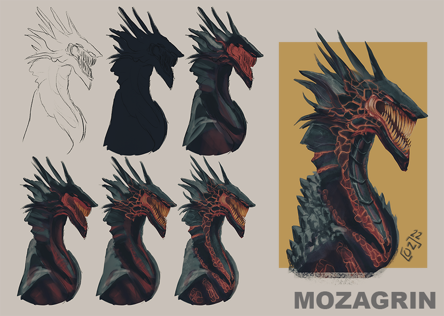 mozagrin's tweet image. paint process from last year #dragon #paintprocess #art