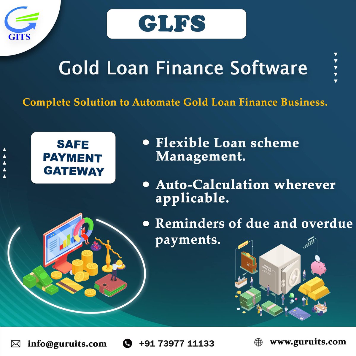 𝐆𝐨𝐥𝐝 𝐋𝐨𝐚𝐧 𝐅𝐢𝐧𝐚𝐧𝐜𝐞 𝐒𝐲𝐬𝐭𝐞𝐦 (𝐆𝐋𝐅𝐒)
Visit Us: guruits.com
Contact Us:+91 73977 11133
Email: info@guruits.com
#GLFS #safepaymentgateway #goldloan #timeframe #reminder #features #safepayments #gateway #managements #goldloan #financesoftware #GITS