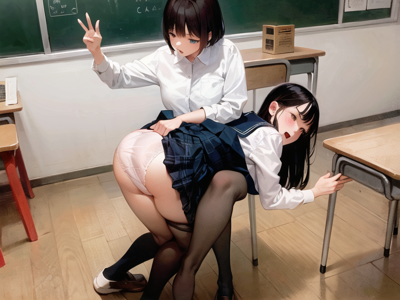 SpankingAI's tweet photo. japanese school girls being spanked in a classroom by a school teacher, multiple girls, 2girls, chalkboard, spanking, underwear, yuri, classroom, pantyhose, skirt lift, skirt, school uniform, brown hair, panties, short hair https://t.co/J77T6ceAhD