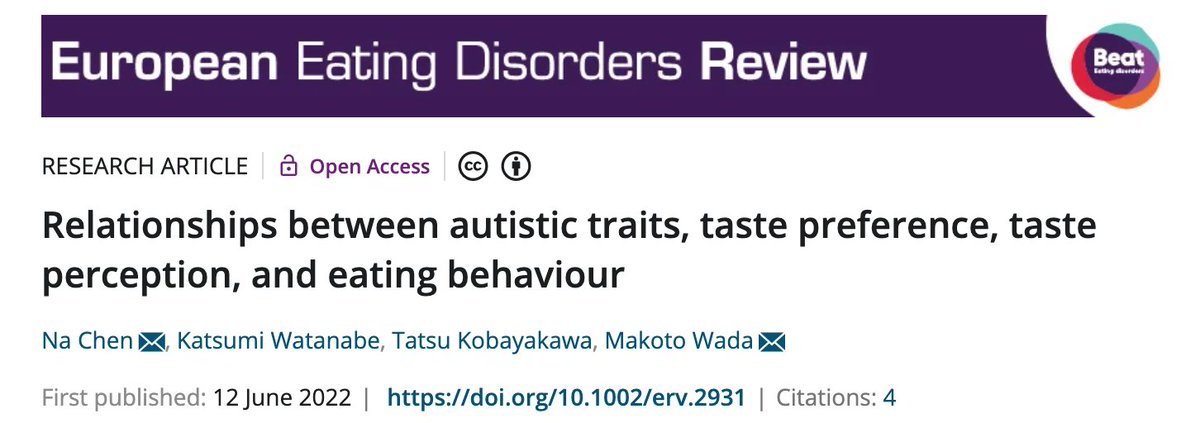 This study investigated the associations between autistic traits, taste preference, taste perception, and #eating behaviour in the general population.

#SensoryProcessing

doi.org/10.1002/erv.29…
