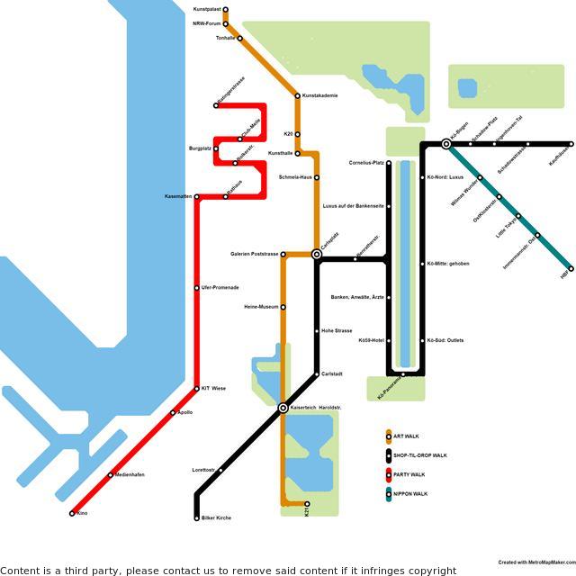 Looking to explore Düsseldorf on foot? Here's a metro-style walking tour map that will help you get around!