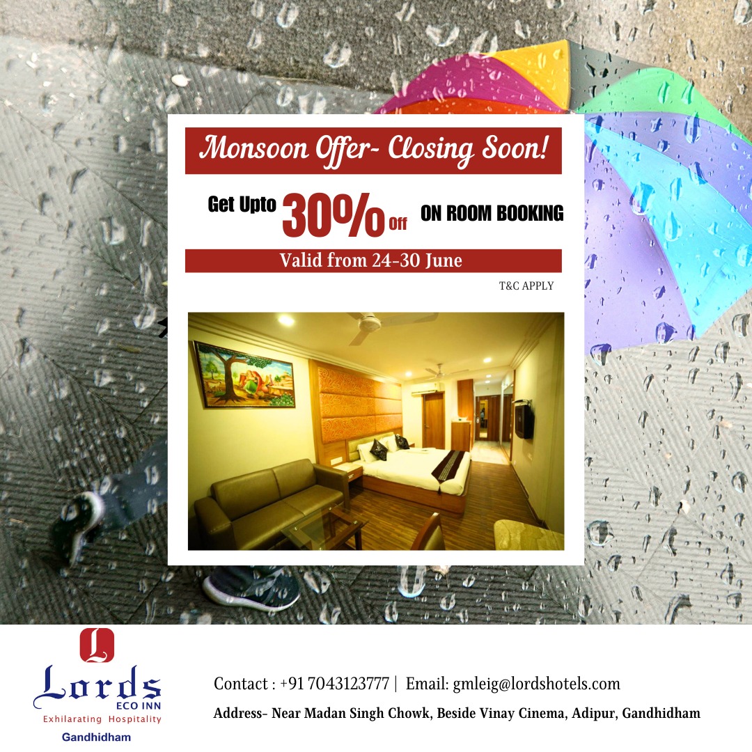 Discover monsoon magic with our exclusive offer! Save up to 30% on rooms and enjoy cozy comfort in the rain. 🌧️

Book now ➡️ bit.ly/monsoonofferlo…

#LordsHotelsAndResorts #MonsoonMagic #CozyComfort #ExclusiveOffer #comfortstay #gandhidham #businesshotel