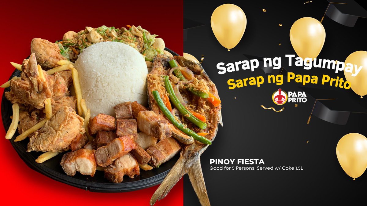 Papprito's tweet photo. I-celebrate ang tagumpay with Papa Prito Pinoy Fiesta!π¨βππ¨βπ©βπ§βπ¦ππ±
CONGRATULATIONS, 2023 GRADUATES!π
Order now thru 09231434459, GrabFood or foodpanda! Available also via dine-in and takout.
#Graduates2023 #Batch2023
#LasapAngPinoySarap
#ILovePapaPritoβ€οΈπ https://t.co/m0S5SkYzmA