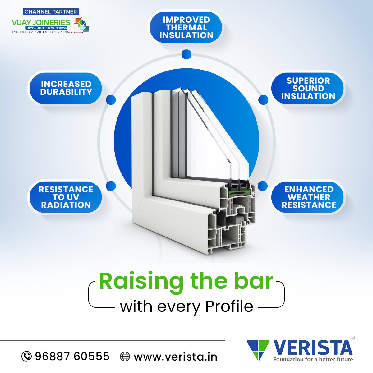 Raising the bar with every profile 

✅Improved Thermal
✅Superior Sound Insulation

#upvc #upvcprofile ##thermal #resistance #improvedthermal #sound #veristaupvc #verista #bar #raising #tamilnadu #salem #upvcprofiles #upvcprofilesupplier #upvcprofilesmanufacturers