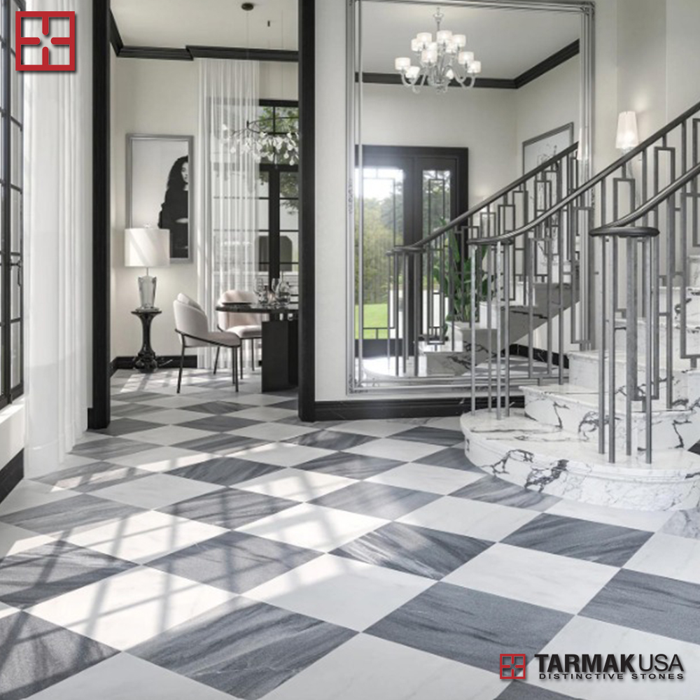 tarmakusa's tweet photo. We can't get enough of checkerboard pattern floors. This pattern is sophisticated, dramatic and expressive. We have various options to make checkerboard pattern. #tarmakusa #mosaics #flooring #tiles #taurusblack #neromarquina #interiordesign #backsplashideas #interiordesigner https://t.co/p7IxTBXTGR