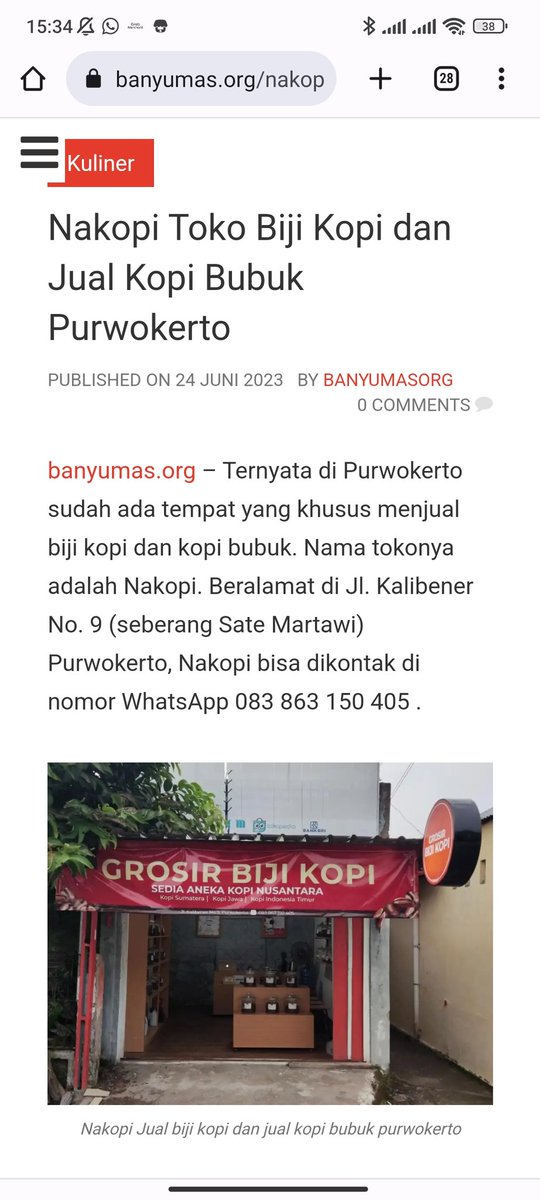 Nakopi Toko Biji Kopi dan Jual Kopi Bubuk Purwokerto

Selengkapnya bisa dibaca di :
banyumas.org/nakopi-tokobij…