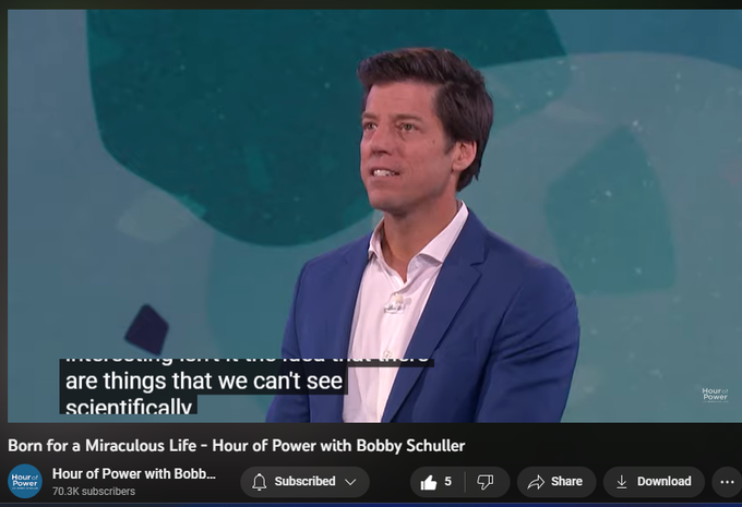 56 views  24 Jun 2023
Pastor Bobby shares that greatness happens when you get something greater in you with his message, “Born for a Miraculous Life.”

This week’s interview Chrysandra Brunson, the founder of “The Calling,” Worship led by  Lindsay Solo and the Hour of Power Worship team. They are joined by the Hour of Power Choir, directed by Dr. Irene Messoloras, and accompanied by the Hour of Power Orchestra, directed by Dr. Marc Riley.

FREE EBOOK: Godly Meditations: 5 Practical Steps to Building a Vibrant Rhythm of Life click here https://bit.ly/GodlyMeditationsEbook

Subscribe on Youtube to receive weekly messages of hope from Bobby! https://bit.ly/3yMUtEr

If you would like to support Hour of Power you can give through our website by clicking here https://bit.ly/3fqXrI8

Follow on social:
Facebook: https://bit.ly/3gXbOUS
Instagram: https://bit.ly/3FFf3ut

About Hour of Power:
Each week Pastor Bobby Schuller inspires viewers around the world to live a life filled with hope through