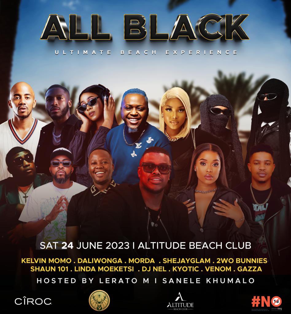 MuloiwaThendo's tweet photo. We at ALL BLACK #UltimateBeachExperience today at @AltitudeBeach. They have Morda, Daliwonga, Momo and many more. Doors open at 12, let's rock 👌🏾👌🏾👌🏾 https://t.co/MCIGWZ73ok