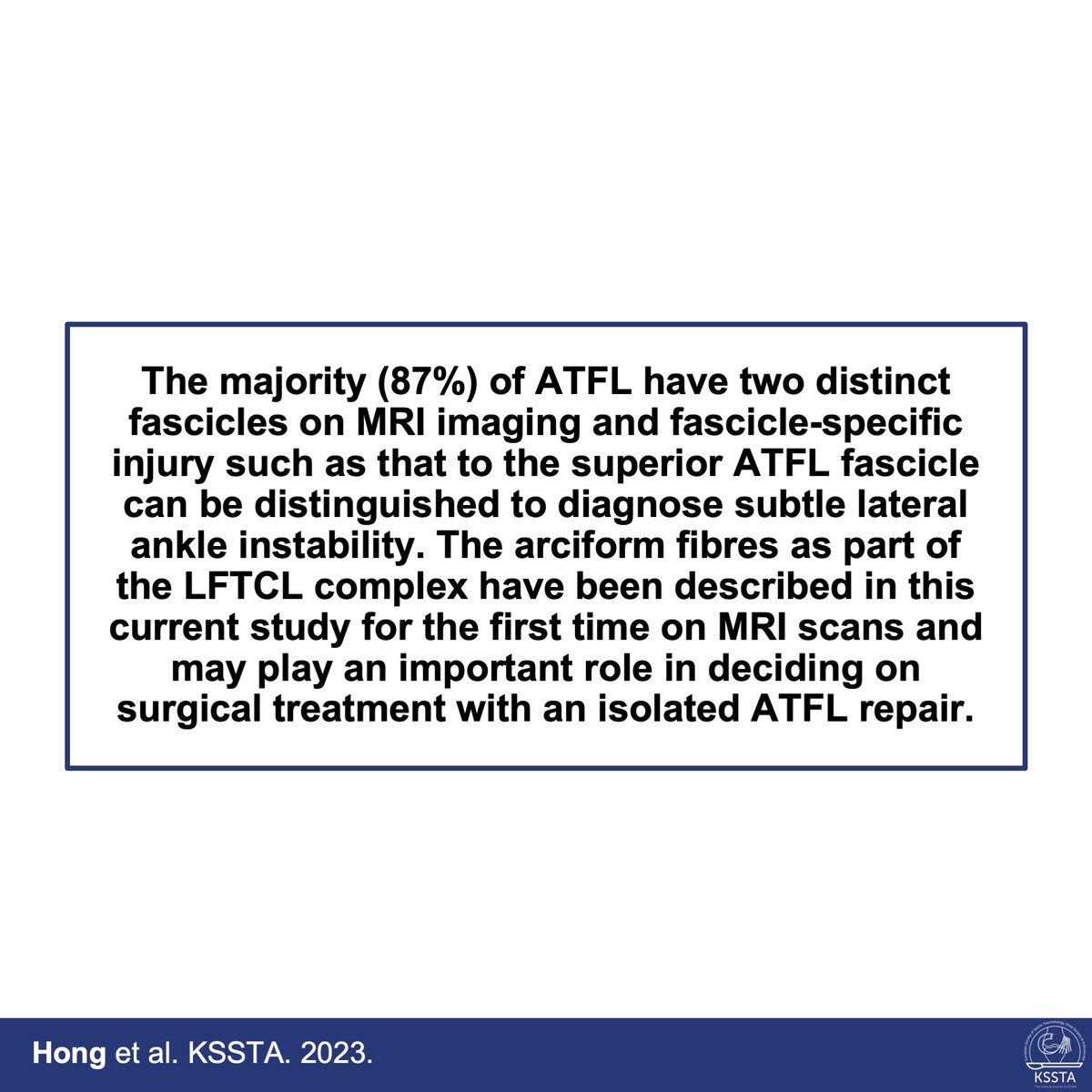 doi.org/10.1007/s00167…

This is the first study to identify the arciform fibres of the LFTCL complex on MRI.

#ankle #sprain #ligament #anatomy #mri #atfl #arthroscopy #imaging