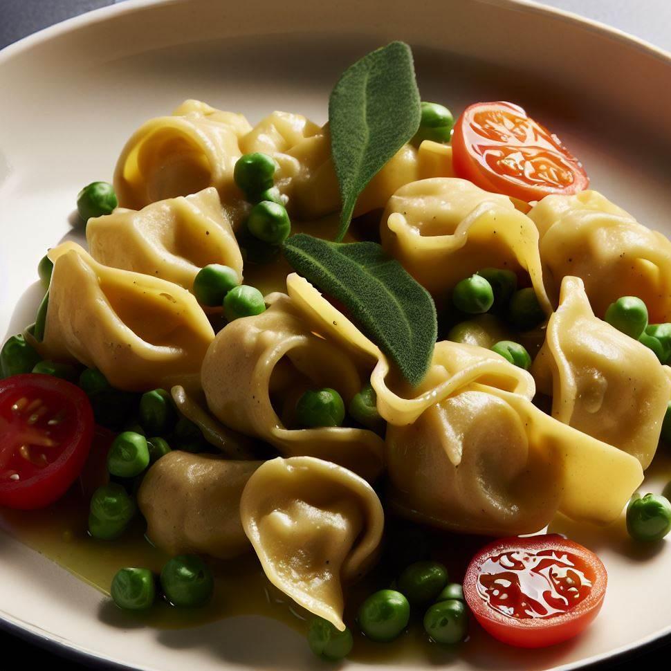 Spinach and cheese tortellini with sage butter sauce, peas and tomatoes. #comfortfood #delicious #homemade