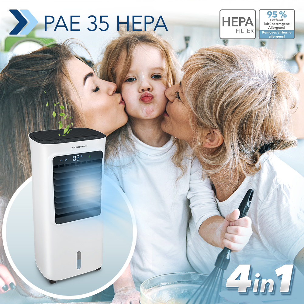 Trotec24_EN's tweet image. This all-rounder provides ample cooling, keeps allergens out and optimally humidifies the room air! Find out now in the blog and then save 33% on your purchase. #4in1 #Aircooler #Humidification #Fresh #Air Purifier #PAE35HEPA #CleanAir #Ventilation trotec-blog.com/en/?p=14690
