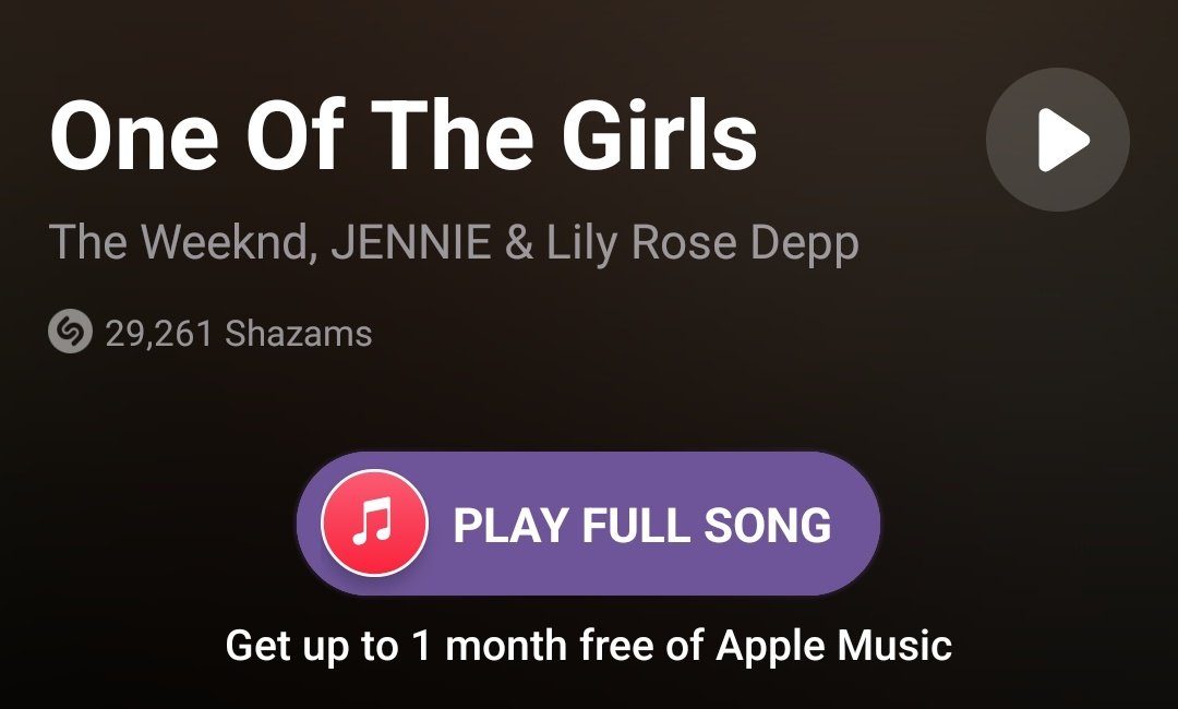 Very close to our secondary goal which is 30k

Please Shazam!

ONE OF THE GIRLS OUT NOW
#OneOfTheGirls #JENNIE
#TheWeekndxLilyxJENNIE