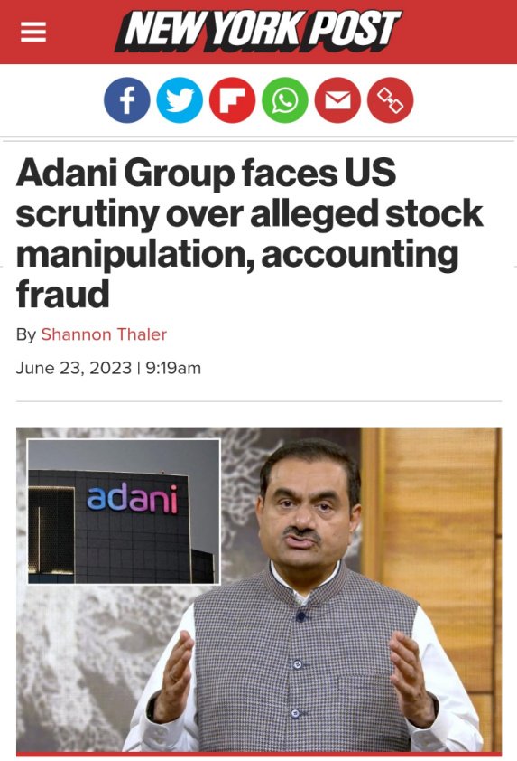 #adaniscam
@RahulGandhi @PMOIndia @SEBI_India @gautam_adani @suchetadalal @MahuaMoitra 
Why no query in India and why a clean chit given?Where are  the details of the investigation on which basis a clean chit was given .They manipulated the stock by 50 percent in 3 sessions.