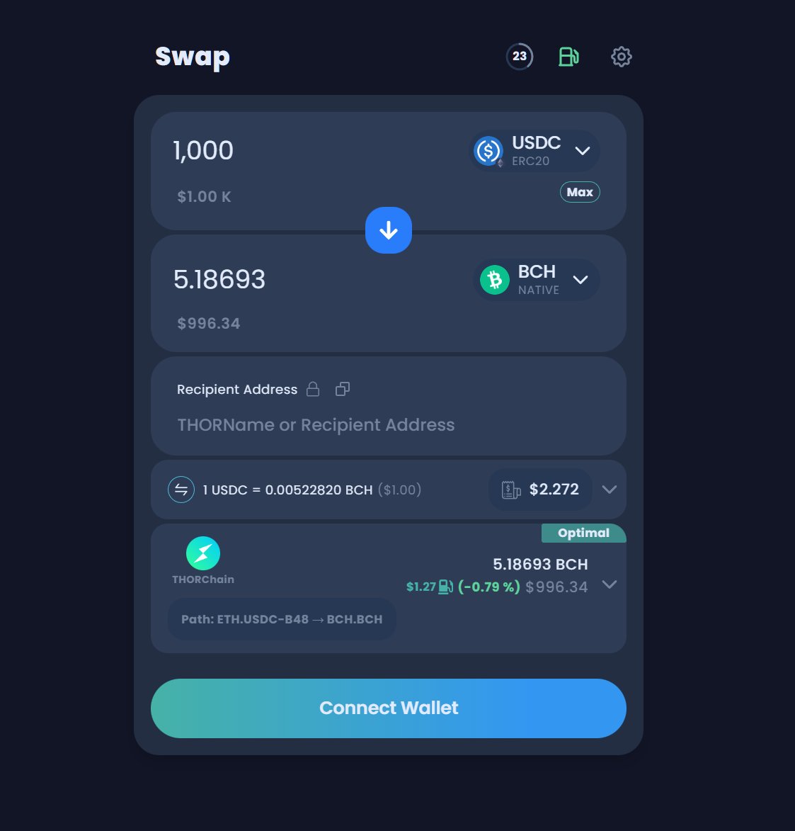THORSwap ⚡ #BetterThanCEX (@thorswap) on Twitter photo 🔥#BitcoinCash is showing serious strength today!
Remember, the beauty of #crypto is all about decentralization.
Swap native $BCH <> #stablecoins, $BTC $ETH $AVAX $BNB $ATOM $DOGE $LTC $RUNE & more on <a href="/THORSwap/">THORSwap ⚡ #BetterThanCEX</a>. No accounts/bridging/wrapping💪
Stay safe & trade wisely!🚀#DeFi 🔥#BitcoinCash is showing serious strength today!
Remember, the beauty of #crypto is all about decentralization.
Swap native $BCH <> #stablecoins, $BTC $ETH $AVAX $BNB $ATOM $DOGE $LTC $RUNE & more on <a href="/THORSwap/">THORSwap ⚡ #BetterThanCEX</a>. No accounts/bridging/wrapping💪
Stay safe & trade wisely!🚀#DeFi