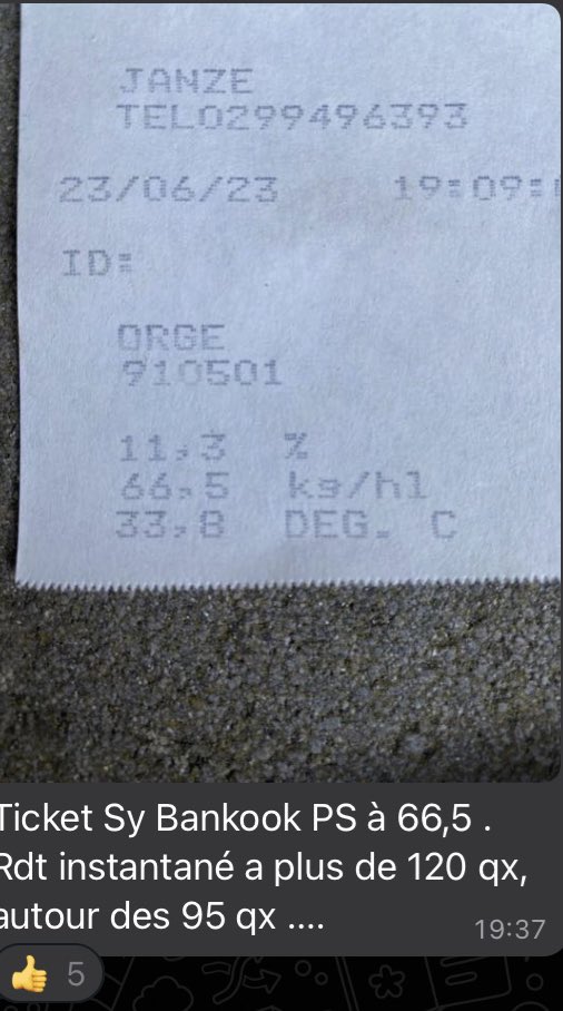 BordeOlivier's tweet image. #moisson2023
Orge hybride SYBankook en cours de moisson à Janze
95 q/ha avec pic à 120 q et 66,5 en PS