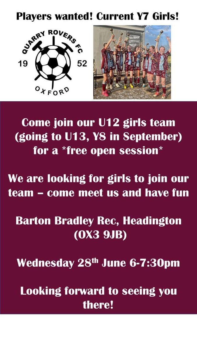 Our U13 girls for 23/24 are looking for a few new players to join their friendly team. Come and join us at this open session and see what you think!