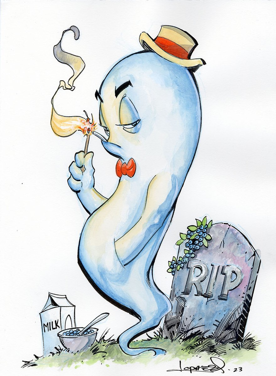 aaronlopresti's tweet image. Late night art drop.  My final (at least for awhile) Cereal Mascot.  #BooBerry #watercolor #penandink