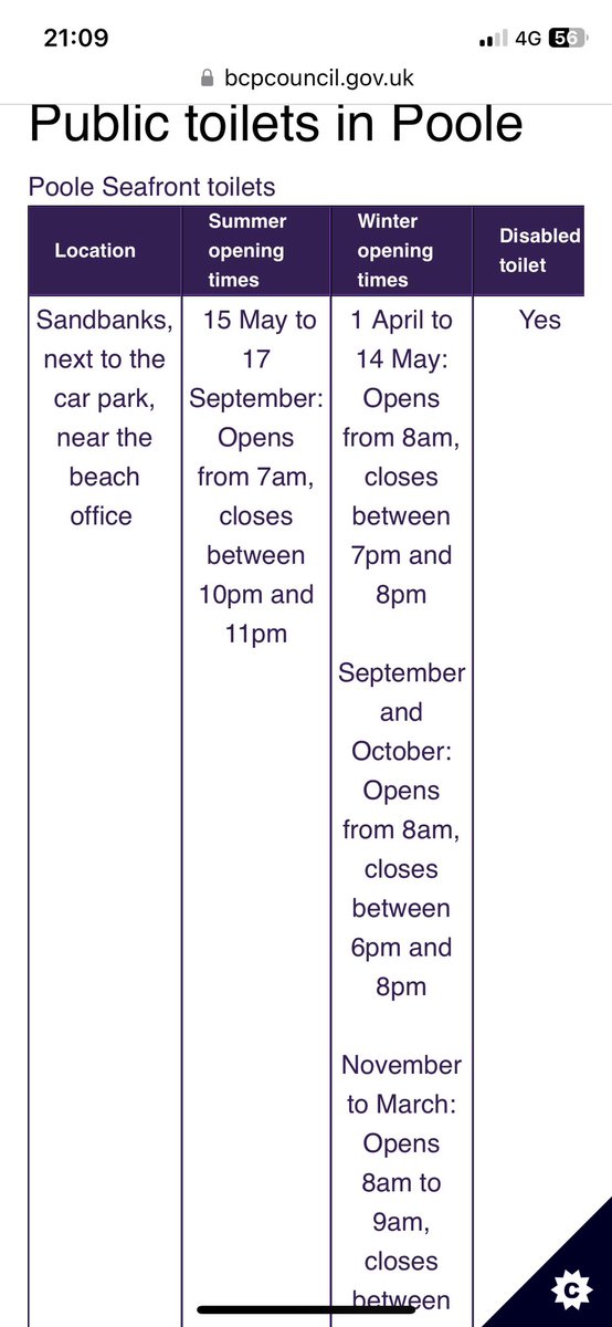 mrslisataylor's tweet photo. @BCPCouncil we met friends down at sandbanks last night, lovely evening lots of locals and tourists milling around.  At 9pm the toilets were already locked (1 disabled open with a long queue)…… lots of people weeing in bushes 🤢 Your website says they will be open https://t.co/N2HimiwQXR