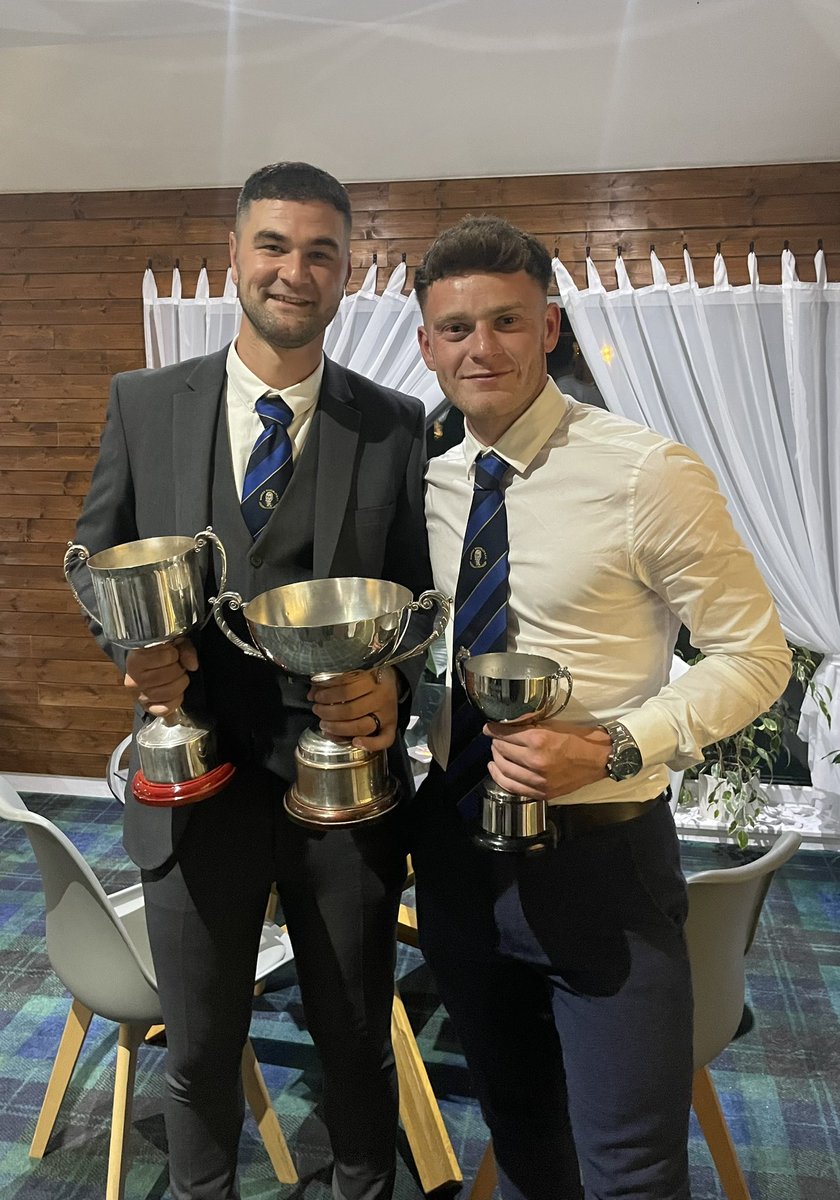 The prize winners at last nights <a href="/HawickWavFC/">Hawick Waverley FC</a> dinner -
<a href="/Yardley_7/">JY</a> lifted the top goalscorer trophy, committee POTY and voted players POTY. 
<a href="/LewisrRobertson/">LR</a> lifted the young POTY for the second successive year. 
Huge congratulations to you both 💜