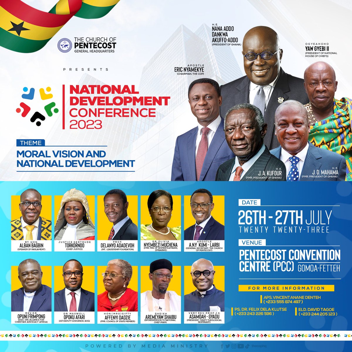 COP_MT_ZION's tweet photo. 📢 @thecophq proudly presents National Development Conference 2023. 🏛️✨

🌟 Theme: "Moral Vision And National Development."
🗓️ 26th-27th July 2023.
📍 Pentecost Convention Centre, Gomoa-Fetteh. https://t.co/8YYGo4BU4l