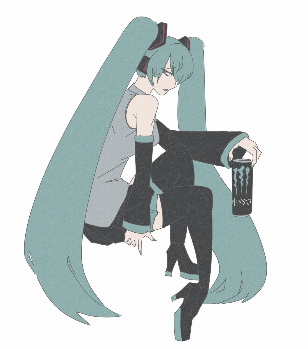 hatsune miku 1girl solo long hair twintails can detached sleeves sitting  illustration images