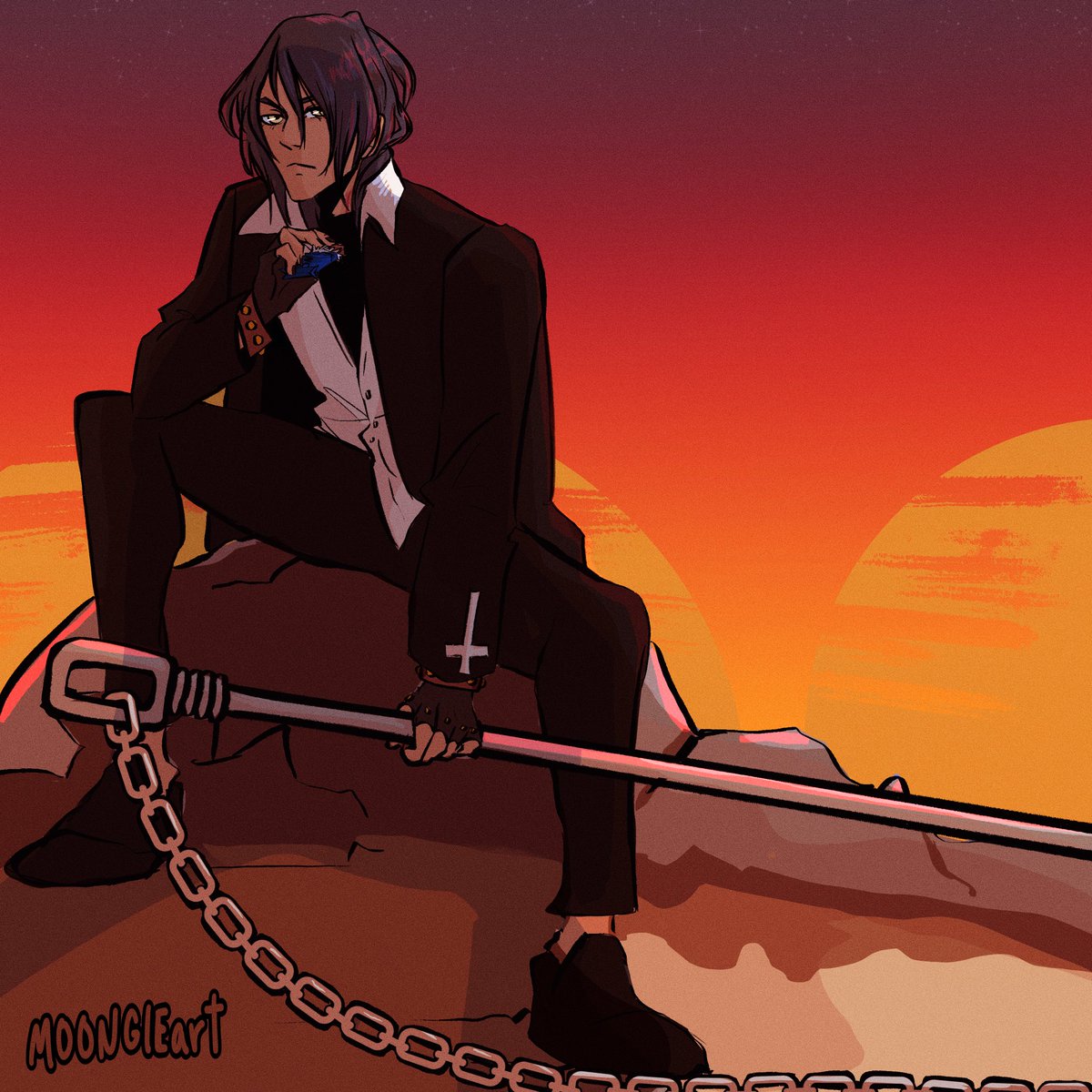 MOONGIEart's tweet image. DAY 6 - Role Swap for #BluesummersWeek2023 

Legato having to escort Vash SAFELY? It’s a thankless job for him, really. 😒

#legatobluesummers #legato